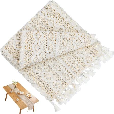 Pöytälenkki beige, 30 x 180 cm Elegant Vintage Bohemian Croch