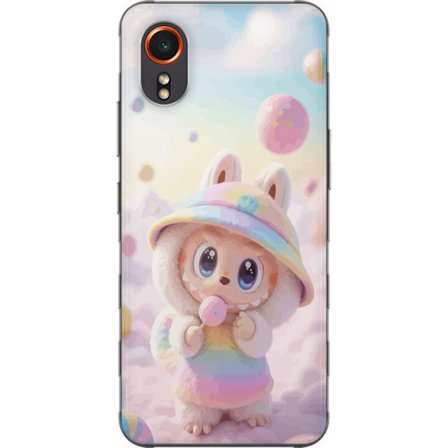 Kompatibelt Mobildeksel til Samsung Galaxy Xcover7 Regnbuedrømmenes Pastell Design myk drømmeaktig stil med søt figur i regnbueklær og lyse skyer i b