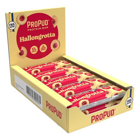 12 x ProPud Protein Bar, 55 g, Hallongrotta - Bodyman.dk