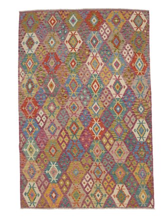Kilim Afghan Old Style Rug 203X291 Brown/Dark Red Wool, Afghanistan