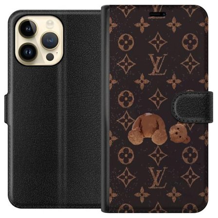 Kompatibel Tegnebogsetui til Apple Apple iPhone 15 Pro Max Luksuriøst monogrammønster med knust bamse i mørk modeæstetik