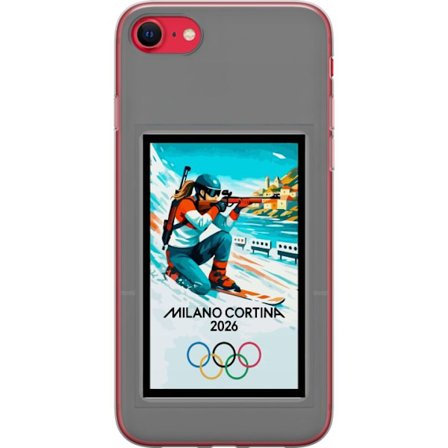 Kompatibelt Mobildeksel til Apple iPhone SE (2022) Retroplakat Cortina Milano 2026 med fjell, vintersportsutøvere, italienske trikolor, Milano-katedra