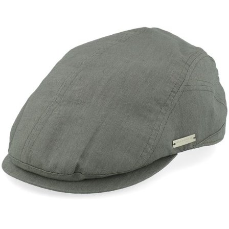 Seeberger - Grön flatcap Keps - Linen Cotton Fabric Khaki Flat Cap @ Hatstore