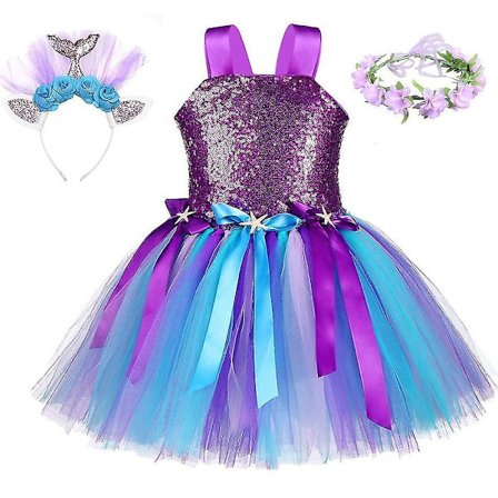 Ariel Mermaid Princess Dress for Girl Halloweencosplay kostym Kid Carvinal Fancy Party Gownmesh Lac XXXL (11-12T)