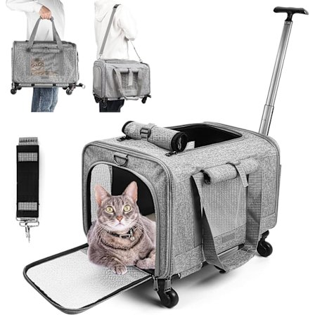 Husdjursbur med Avtagbara Hjul och Teleskopiskt Handtag