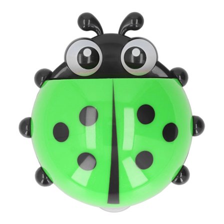 Tandbørsteholder til børn, vægmonteret, sød mariehøne-organisator med sugekop, grøn, 2 stk.