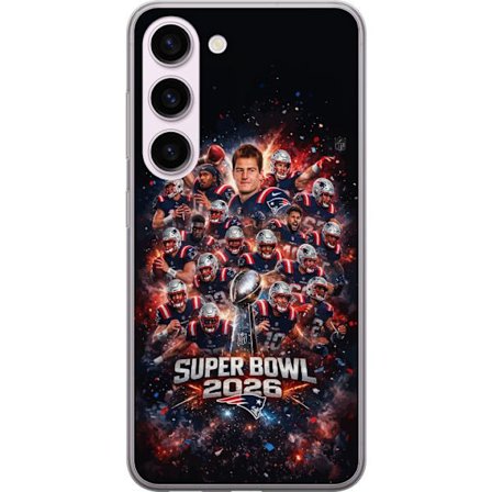 Kompatibelt Mobildeksel til Samsung Galaxy S23 Super Bowl 2026 plakat med New England Patriots og NFL-trofe i eksplosiv sportsdesign