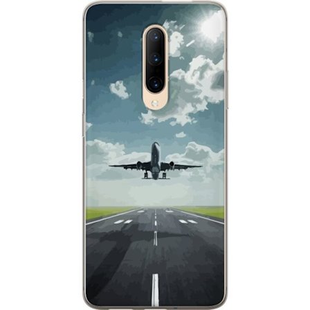 Kompatibel Gennemsigtig cover til OnePlus 7 Pro Fly der letter fra startbanen mod den blå himmel, kraftfuldt rejse- og flymotiv perfekt til luftfartf