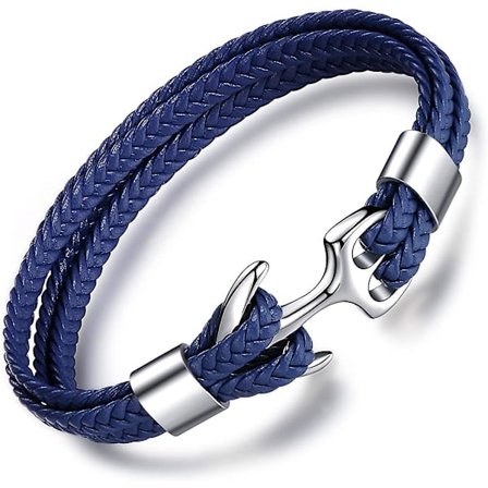 Herre Ekte Lær Armbånd Titanium Lås Anker Armbånd 22,5 cm (8.86") Med Gratis Gave