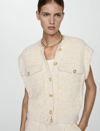 Mango Sequin Knitted Vest - Beige - S