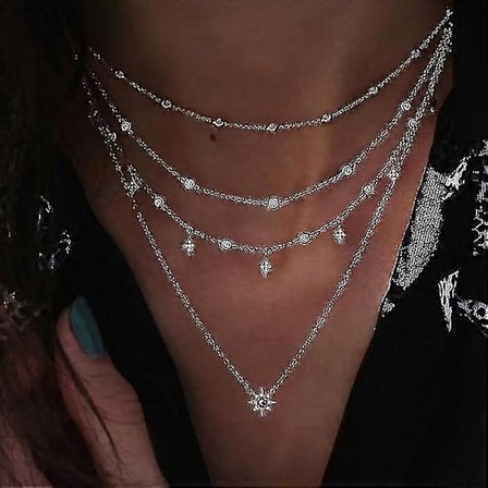 Kristallhalsband med flera element, Hängsmycken med flera lager (NE-0002-3)