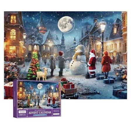 Puslespil adventskalender 2023, 1008 puslespilsbrikker 24 dage til jul Nedtælling adventskalender Juleblomst måneskinsnat