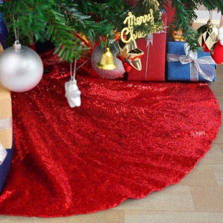 Christmas Tree Mat 48 Inch Red Sequin Christmas Tree Skirt