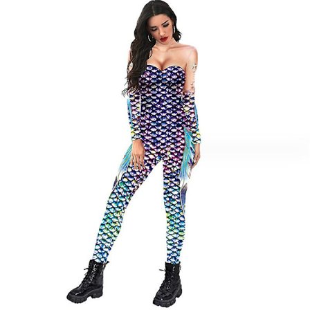 Kvinnor Fish Scale Body Halloween kostym Jumpsuit