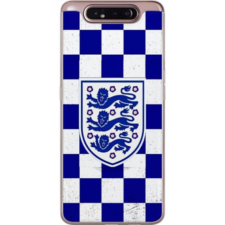 Kompatibel Mobilcover til Samsung Samsung Galaxy A80 Grafisk skakternet mønster i blåt og hvidt med et klassisk heraldisk emblem, retro-inspireret s