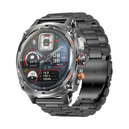 Sort multifunktionelt smartwatch med AMOLED-skærm, Bluetooth-opkald og sundhedsovervågning