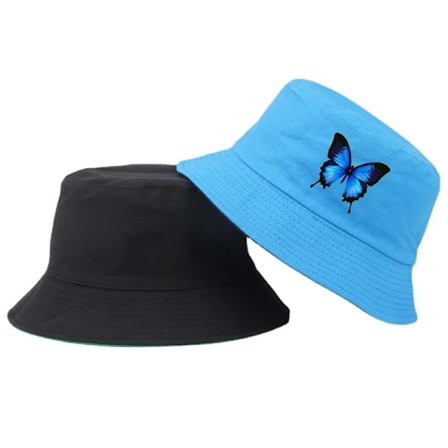 Heta Rea Harajuku Blå Fjäril Bucket Hat Unisex Casual Strand Solhatt Ukraina Nationella Emblem Guld Fällbar Bomull Panama Hatt