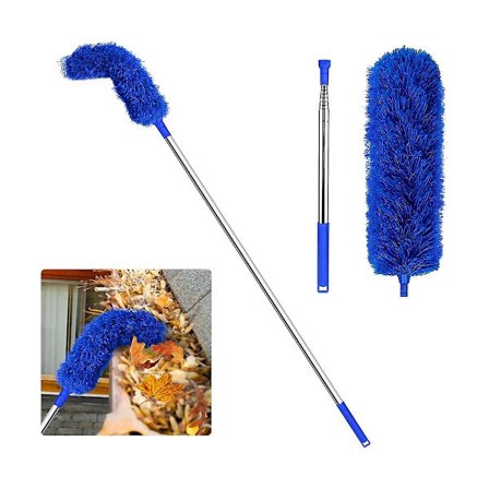 Takrenne-rengjøringsbørste Takverktøy med teleskopisk uttrekkbar stang 8,2 fot Beskyttelsesrenser Verktøy Fjern enkelt blader, blå