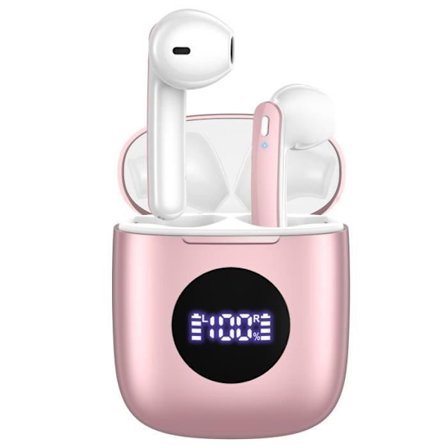 Trådlös Bluetooth 5.3 hörlurar Hi-Fi Stereoljud IPX7 Vattentät Bluetooth Headset LED-skärm Bluetooth Headset Rose Gold