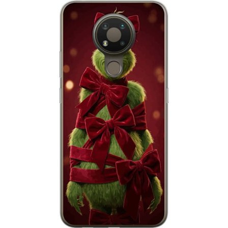 Yhteensopiva Puhelinkuori Nokia Nokia 3.4 Grinchi-hahmo koristeltu punaisilla samettinauhoilla juhlavassa studiossa, leikkisällä ja humoristisella t