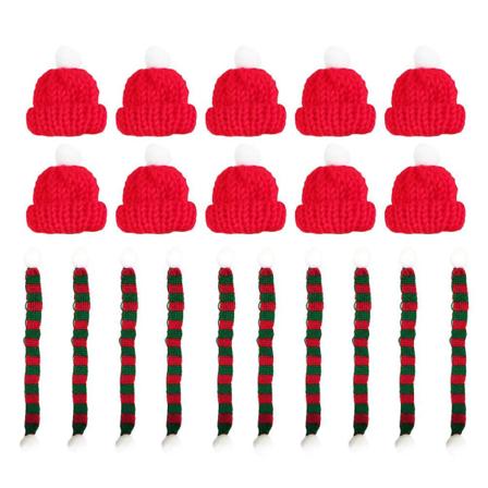 20 st Fashion Xmas Mini Halsduk och Hatt Dekoration Dockkläder Tillbehör Kreativa Växtprydnader För Hemmet 23X1CM