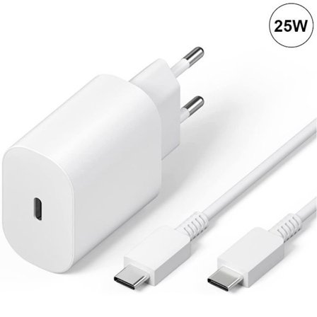 Snabbladdare 25W USB-C - E.F.CONNECTION - Google Pixel 9/8/7/7 Pro/6/6 Pro/6A+ - Kabel 1M - Vit