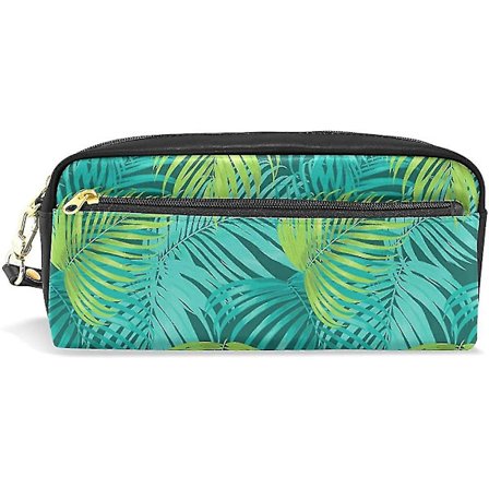 Blyantsæske. Tropisk blad trykt rejse makeup pung stor kapacitet vandtæt