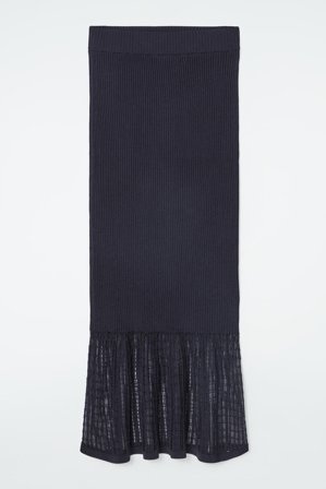COS Women's Lace Stitch Ribbed Knit Midi Skirt in Blue