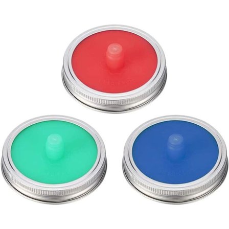 Vannløse Gjæringslokk Airlock Gjæringslokk Silikon Airlock Lokk Høykvalitets Syltetøyglasslokk for Bredhals Syltetøyglass 3 stk