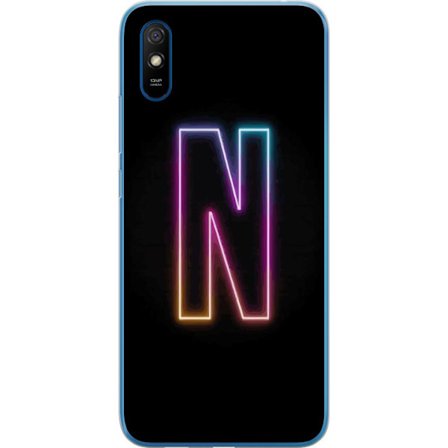 Kompatibel Mobilcover til Xiaomi Xiaomi Redmi 9AT Minimalistisk neonbogstav N i farveskiftende lys mod sort baggrund