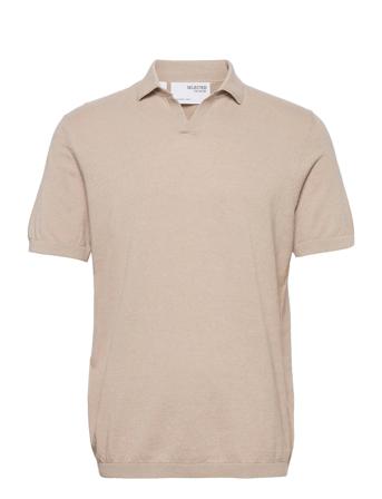 Slhopen Ss Knit Polo B Beige Selected Homme