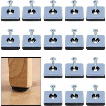 Kraftiga Möbelkuddar Teflon Självhäftande Fyrkantiga Kuddar med Skruvar Anti-Vibrations Möbelglidare - 16 Pack 25mm x 25mm