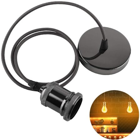 Teollinen miniriippuvalaisin, yksi Vintage jalusta E27 lampun pidike, musta kudotusta kankaasta riippuvalaisimen johto, säädettävä riippuvalaisinsarja