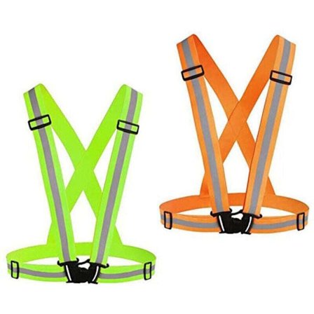 2-pakning reflekterende sikkerhetsvester for løping, justerbare godt synlige vester - grønn + oransje