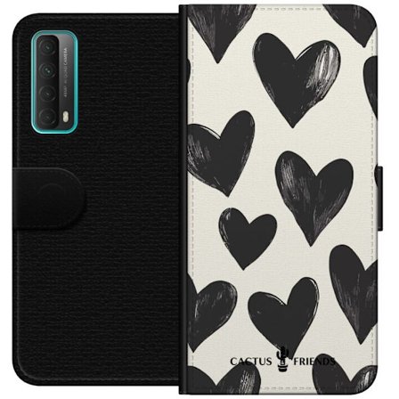 Kompatibelt Lommeboketui til Huawei Huawei P smart 2021 Cactus and Friends - Bold Black Love Pattern