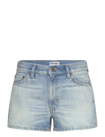Weekday Short Distressed Denim Shorts - Blue - 34