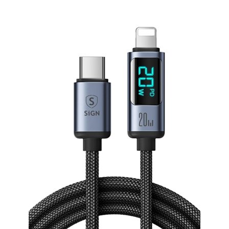SiGN 20W USB-C till Lightning Kabel med Display, 1.2m - Svart