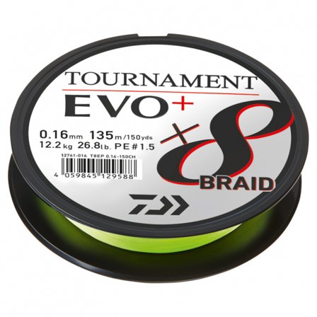 Daiwa Tournament X8 Braid Evo+ Chartreuse 135m - 0.26mm