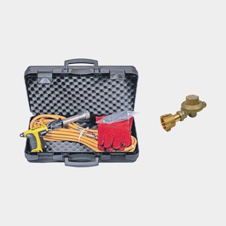 Värmepistol för krympplast Express Hornet, gasoldriven, 90 kWh, komplett paket med brännare, slang, skyddshandskar, regulator och väska