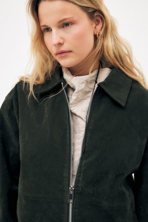 NA-KD Veste zippée en imitation daim - Vestes en similicuir - Vert - EU 34