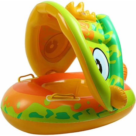 Baby svømmeflåt, småbarns bassengflåt med avtagbar skygge oppblåsbar svømmering for barn 6-36 måneder