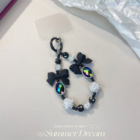 Rosettformad pärltelefonrem Telefonberlocker SVART SVART