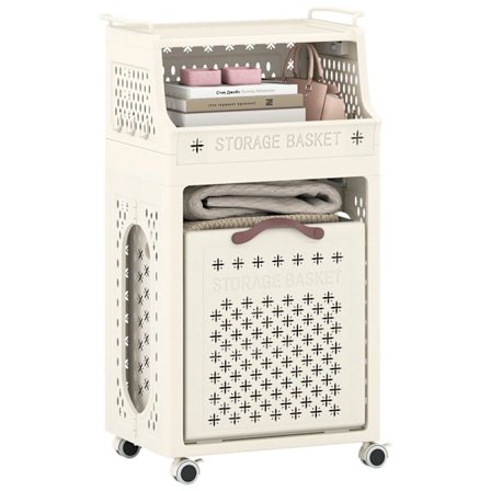 Tvättkorg med hyllplan, hopfällbar, beige, 30 l