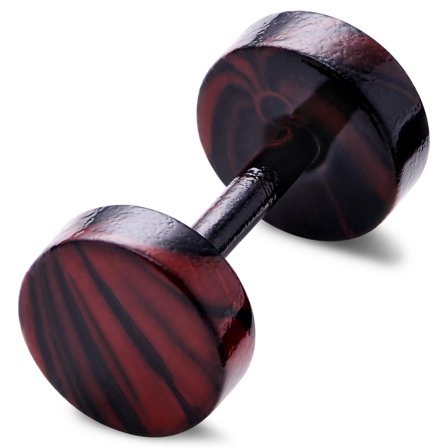 Satago | Faux Écarteur Clou d'Oreille en acier inoxydable rouge et noir 6 mm pour hommes - Clous d'oreille