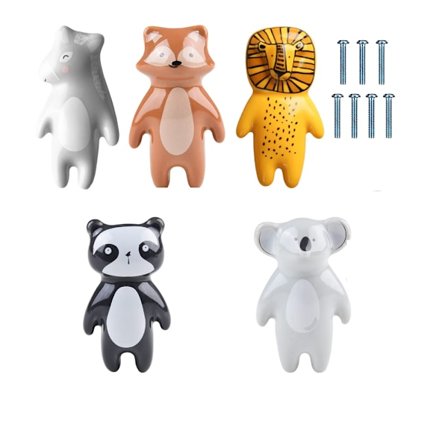 5 stk. keramiske skap knotter, skapdør knotter, tegneserie Anima