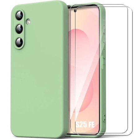 Skyddskal - BOOLING - för Samsung Galaxy S25 FE - Slim Silikonmjuk Grön - 2 Härdat Glas