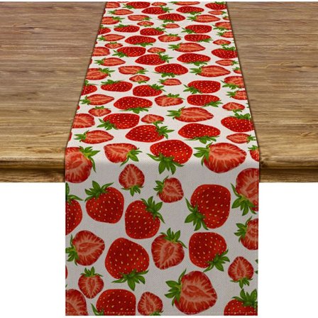 Jordbær Bordløber Forår Sommer Frugt Jordbær Tema Fødselsdag Baby Shower Party Køkken Spisestue Hjem Dekoration (13" x 72")