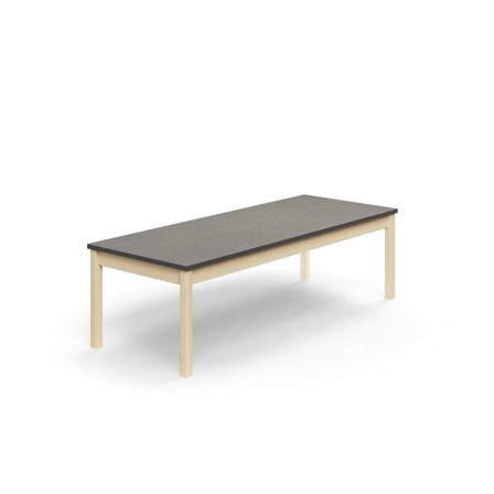Bord DECIBEL, L1800 B700 H530 mm, lyddempende linoleum, bjørk/mørk grå