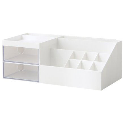 Sminkförvaring för sminkbord med 2 förvaringslådor, organiserare för sovrumsbord, genomskinlig lådförvaring för kosmetika