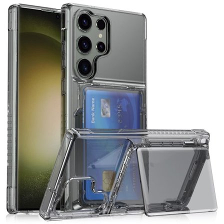 Samsung Galaxy S25 Ultra Case with Card Slot and Stand - Transparent Black
